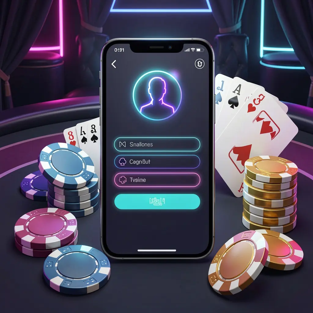 G06 casino app login scene on a smartphone with a glowing user profile icon, surrounded by chips, cards, and coins against an elegant dark background with neon highlights G06 casino app login scene on a smartphone with a glowing user profile icon, surrounded by chips, cards, and coins against an elegant dark background with neon highlights