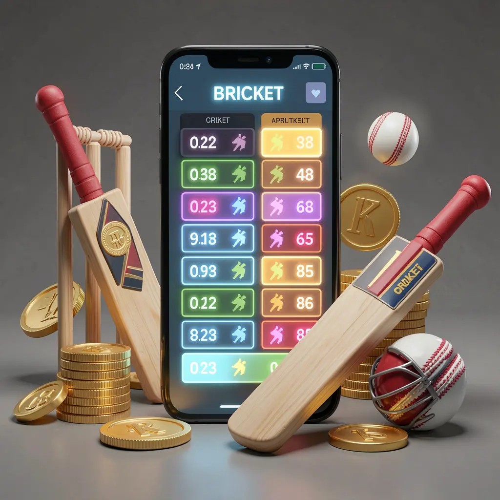 G06 modern cricket betting visual featuring a smartphone displaying glowing cricket odds interface surrounded by a cricket bat, ball, wickets, and golden coins in a premium 3D illustration G06 modern cricket betting visual featuring a smartphone displaying glowing cricket odds interface surrounded by a cricket bat, ball, wickets, and golden coins in a premium 3D illustration